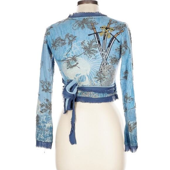 Raw 7 Vintage VTG Y2K RARE Skull Sword 100% Cashmere Beaded Sweater Sz L (V3 - Picture 1 of 8
